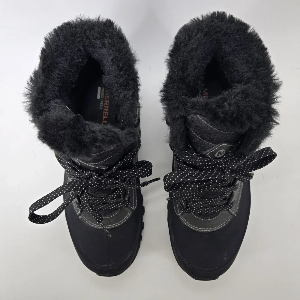 Merrell Aurora 6 Ice+ Women's 7 Black Waterproof Lace Up Mid Boots J32648 Snow